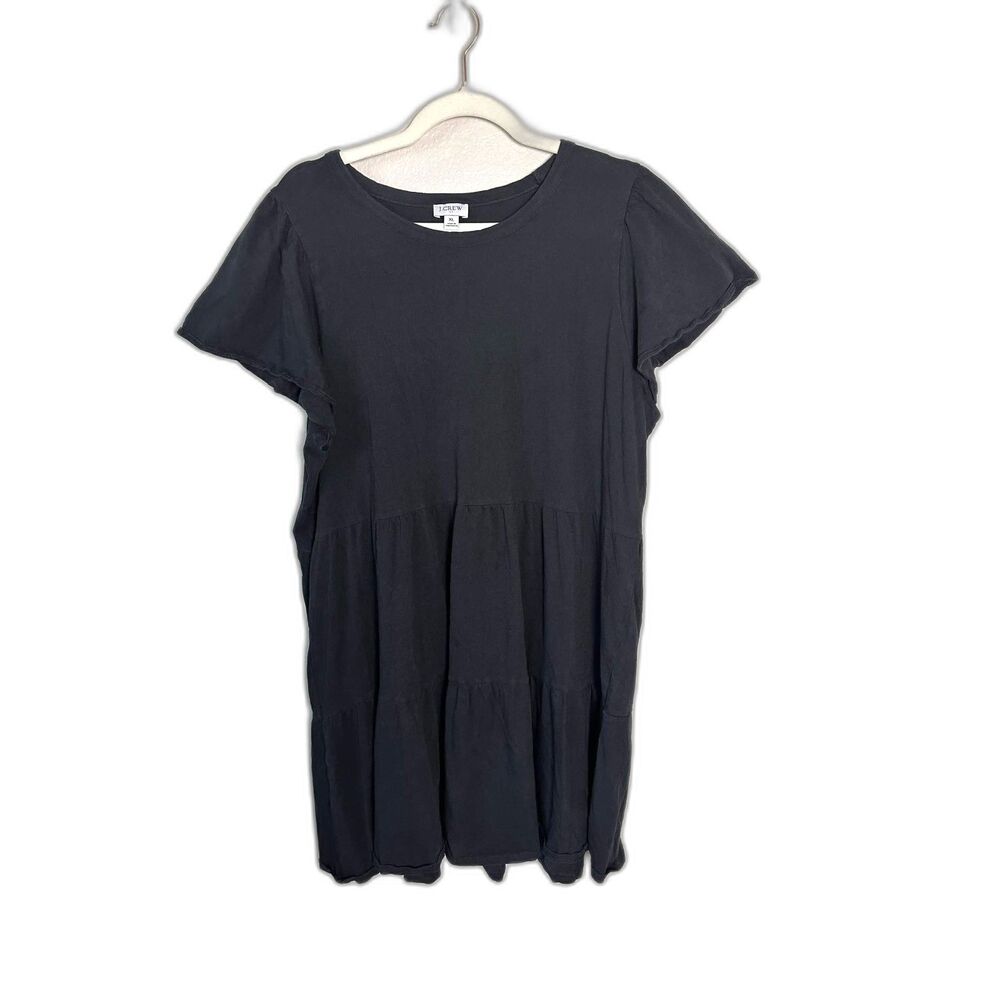 J.Crew Tiered Cotton Knit Dress Size XL Black Short Sleeve Mini T-Shirt Dress
